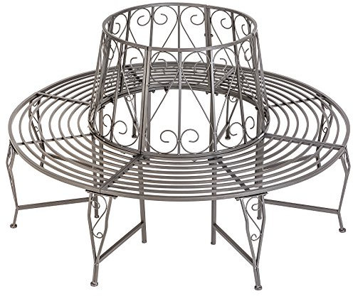 tectake® 404563 Baumbank Rundbank 360° Gartenbank Sitzbank Parkbank Ø 164 cm Metall Bank wetterfest, LxBxH 164 x 164 x 89 cm - anthrazit