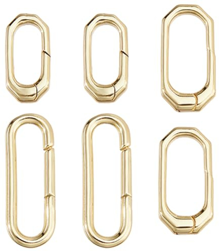 DICOSMETIC 6Pcs 3 Styles Brass Spring Gate Rings 18K Gold Plated O Ring Clip Oval Carabiner Clips Keyrings Snap Hook Buckle for Handbag DIY Bags Key Rings and Craft Making