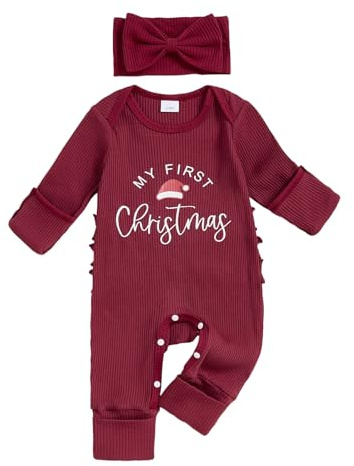 Geagodelia Baby Mädchen Weihnachten Strampler My First Christmas Outfit Kleidung Weihnachtsoutfit Weihnachtsstrampler Babykleidung Neugeborene Weiche Overall