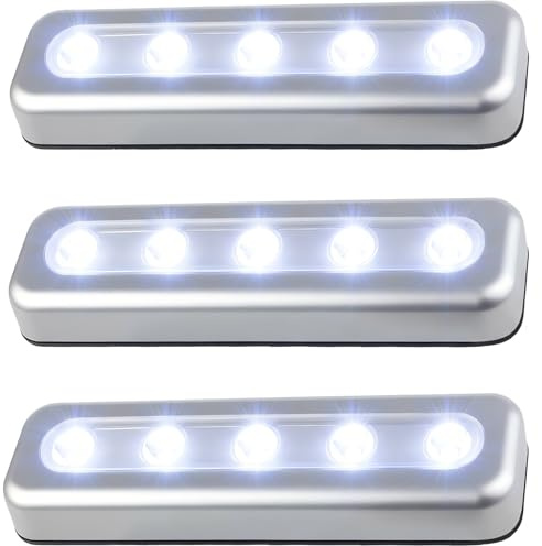 Elixvane 3 Pcs Push Lights Battery Powered Stick On LED Lights for Cupboard | Touch Push On Off Wall Lights Adhesive Under Counter Strip Light for Cabinet Attic Wardrobe Stairs Kitchen Closet