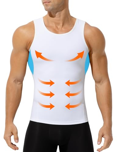 Mauro Kane Shapewear för män, kompressionströja, ärmlös undertröja, tanktopp, magkontroll, kroppsformare, A2-vit, M