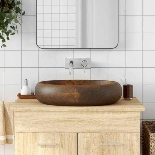 Vasque à poser marron ovale 59x40x15 cm céramique,Équipements sanitaires,Éviers & lavabos,Lavabos,155084