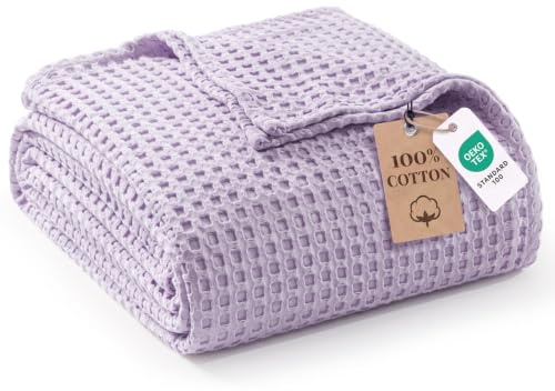 Exclusivo Mezcla Manta para Cama de Verano de 100% Algodón, Manta para Sofá de Gofre, Colcha Multiusos Ligera y Transpirable, Lavable a Máquina y Secable, 130 x 150 cm, Lila