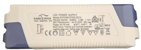 Lichthandel Hoch LED Treiber 700mA dimmbar 36W – Marke: EagleRise EIP036C0700LSD1L LED Netzteil/LED Driver Konstantstrom 34–51,5V DC, 220–240V AC, Trafo für LED Leuchte, Lampe und Panel