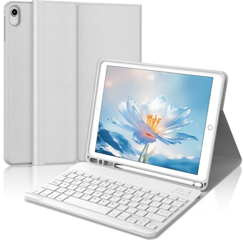 Funda con Teclado para iPad 9a Generación 10.2, Teclado Bluetooth Desmontable con Funda y Portalápices para iPad 9a Gen 2021/8a Gen 2020/7a Gen 2019/iPad Pro 10.5 2017 y iPad Air 3 2019-Gris Claro