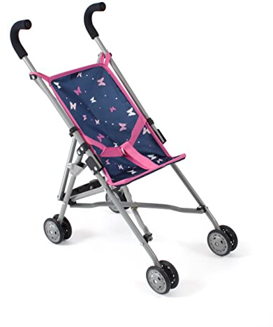 Bayer Chic 2000 Puppenbuggy Roma | Butterfly Navy | Klappbar | Leichter Puppenwagen im Butterfly-Design. Mit Gurt & Soft-Griffen. Feste Griffhöhe 57 cm. Platzsparend klappbar.