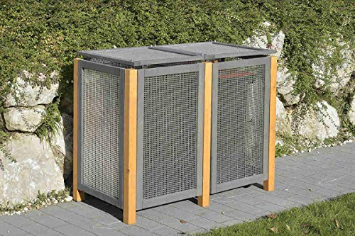 Alu / Holz Mülltonnenbox Kirchdorf für 2 x Mülltonnen 240 Liter