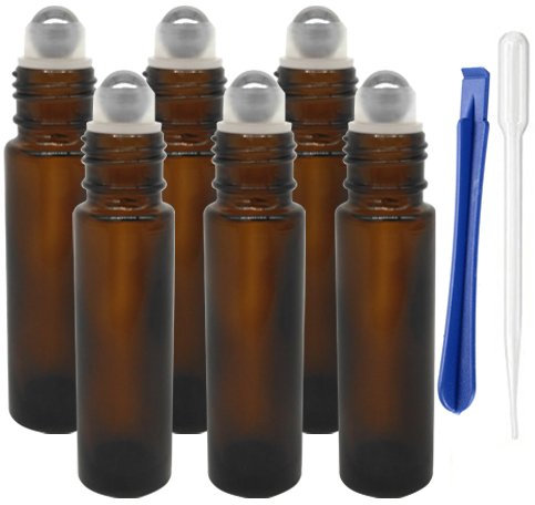 JamHooDirect Lot de 6, 10 ml en verre Bleu cobalt Rouleau sur bouteilles en acier inoxydable avec Roller Ball – Rechargeable Rouleau d'huile essentielle bouteilles avec couvercle Opener Pry outil