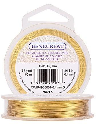 BENECREAT 60m Alambre de Cobre Cable Metálico Accesorios de manualidad para Diseño de Bisutería - Dorado Calibre 26
