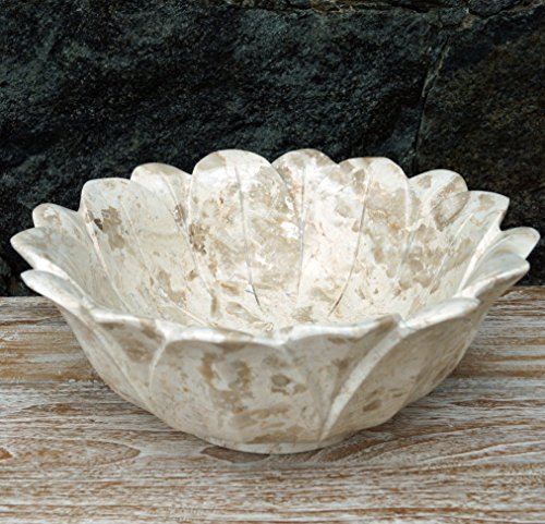 Guru-Shop Lavabo à Plan en Marbre Massif, Lavabo en Forme de Lotus, Lavabo à Main en Pierre Naturelle - Ø 45 cm Modèle 11, Beige, Lavabos, Lavabos Baignoires