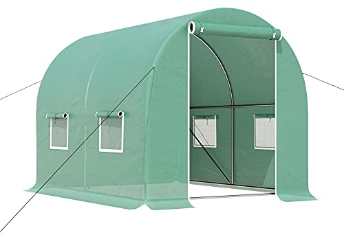 Outsunny 3L x 2W x 2H M Greenhouse Walk-in Polytunnel Outdoor Garden Flower Vegetable Planter 25mm Diameter Galvanised Steel Frame w/ Zipped Door