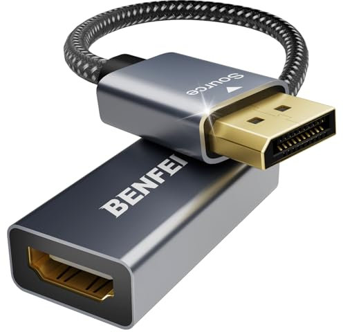 BENFEI Adaptateur DisplayPort vers HDMI 4K (2K@60Hz, 1080P@120Hz) Unidirectionnel DP Ordinateur vers HDMI Moniteur Compatible pour HP, Dell, GPU, AMD, NVIDIA, et Plus. mâle à Femme