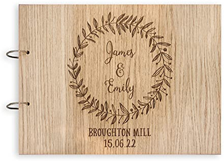 Wedding guest book | personalised wreath rustic guestbook for weddings | wooden | alternative wood books
