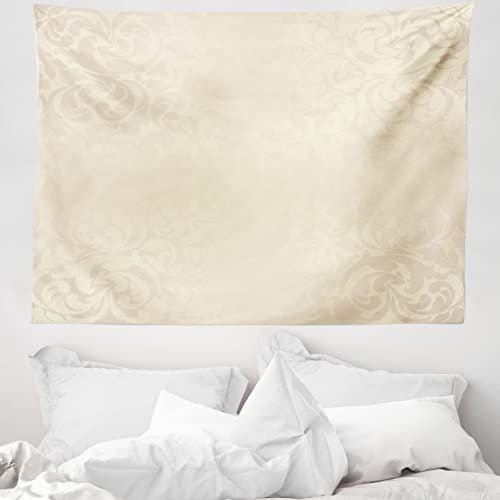 ABAKUHAUS viktorianisch Wandteppich, Monochrome Damast aus Weiches Mikrofaser Stoff Waschbar ohne Verblassen Digitaldruck, 150 x 110 cm, Creme