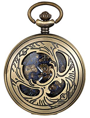 JewelryWe Taschenuhr Automatik Mechanische Herren Retro Hohle Wolken Römischen Ziffern Steampunk Skelett Uhr mit Kette