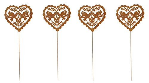 DARO DEKO Metall Garten-Stecker Herz rostig 90cm 4 Stück