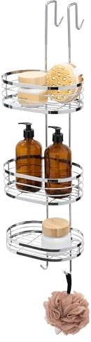 LIVIVO Stylish 3 Tier Hanging Over the Door Organiser Basket Chrome Shower Screen Oval Cubicle Toiletry Tidy Bathroom Caddy Storage Shelves Rack