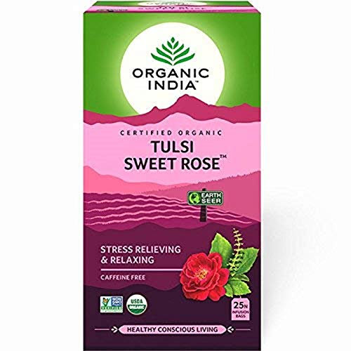 Tulsi Sweet Rose 25 Infusion Tea Bags in each Pack Fat to Fit, Pack of 3 + Free Ceramic Mug