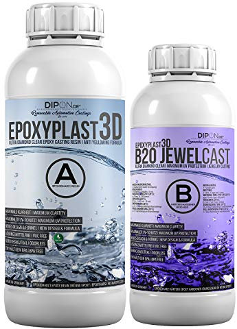 Epoxidharz EpoxyPlast 3D B20 Jewel Cast 1,5 KG für Resin Art I Ultra Diamantklar I Exzellenter UV Schutz I Schmuck I Gießharz I Glasklar I Formenbau I Premium Produkt I Schnellhärtend I Holz Glas