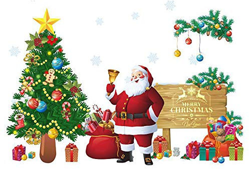 Lhbfcy Wiederverwendbar Wandtattoo Fenster Fensterbilder Für Weihnachten Fenster Haftende Aufkleber Weihnachtsmann Aufkleber Frohe Fensteraufkleber Für Ihre Schlafzimmer,Salons,Esszimmer-30x90cm