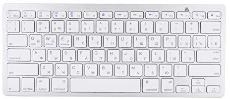 Dpofirs Russische Tastatur, ultradünne drahtlose Bluetooth Tastatur, multifunktionale 78 Tasten Designtastatur für Computer Desktop PC Laptop Silberweiß(Qwert Layout)