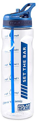 Polar Gear Water Tracker Bottle – Measure Hydration & Set Drinking Goals At Home Or On The Go – Leakproof, BPA Free & Dishwasher Safe – With Straw – For the Gym/Car & Outdoors – Navy Blue, 750ml