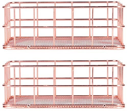 HEEPDD Iron Storage Basket, 2Pcs Iron Rose Gold Storage Basket Metal Organizer Basket Desktop Organizer Container for Home Office(S)