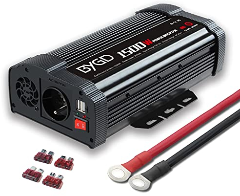 BYGD 1500W/3000W Convertisseur, 12V 220V 230V Onduleur de Voiture, Transformateur, Convertisseur de Tension avec 1 AC Prise et 2 Ports USB pour Ipad, Iphone, Tablette etc.