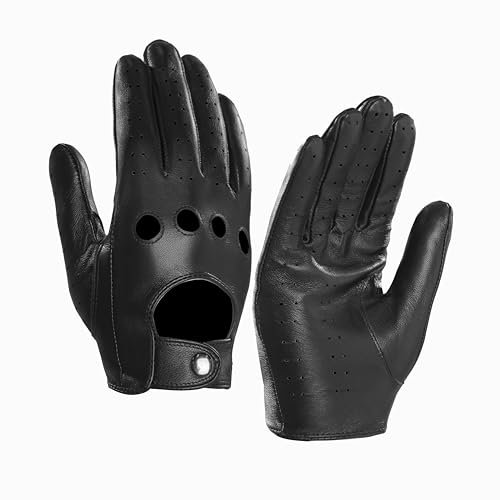 MGGMOKAY Herren Leder Autohandschuhe Touchscreen Lederhandschuhe Ungefüttert,Schwarz,L