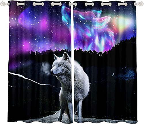 JGTQ Vorhänge Blickdicht 2Er Set Wolf Graues Tier mit ösen 3D Blickdicht Gardinen Geräuschreduzierende Wohnzimmer 3D Effekt Druck Wärmeisolierte Vorhänge für Kinderzimmer 150x166 cm (W x H)