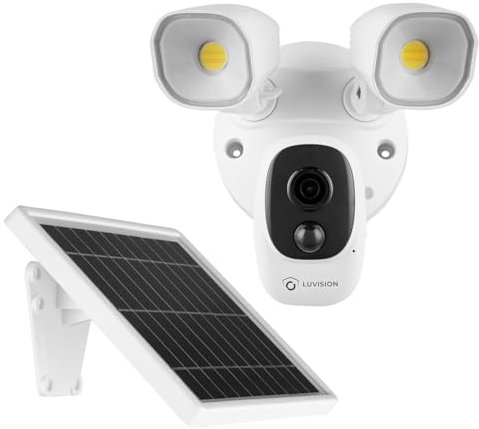 LUVISION Kabellose WLAN Überwachungskamera mit Solarpanel - Solar IP Kamera mit LED Flutlicht Lampe & Bewegungsmelder, Bewegungserkennung, 2-Wege Audio, per App steuerbar, mit Nachtsicht, PIR Sensor