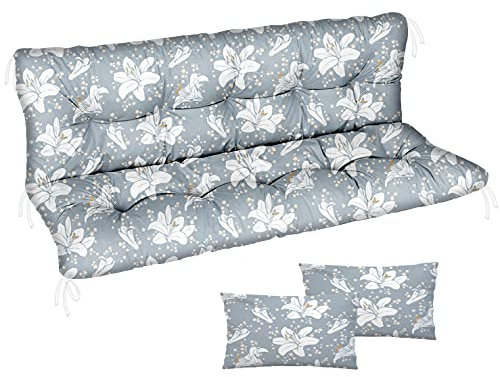 Ferocity Auflage für Hollywoodschaukel 150x50x50 Gartenbankauflage und 2 Kissen Palettenauflage Bankauflage Sitzkissen und Rückenkissen Polsterauflage Matratze Gartenpolster, Lilien [133]