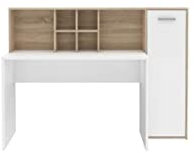 FORTE ERIADU Schreibtisch mit 1 Tür, Holzwerkstoff, Sonoma Eiche / Weiß, 158 x 116 x 60 cm