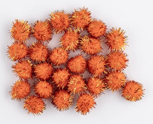 50 pompons zum basteln glitzer glitter orange in 25mm klein bastel zubehör pom pom bunt kugeln ponpons deko pompom plüsch