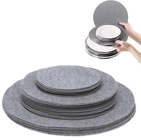 Felt Plate Storage Dividers Protectors, 48 Pieces Felt Round Plate Separators Pads Dish Storage Protectors Pads with 3 Sizes for Packing Stacking Cookware, Grey