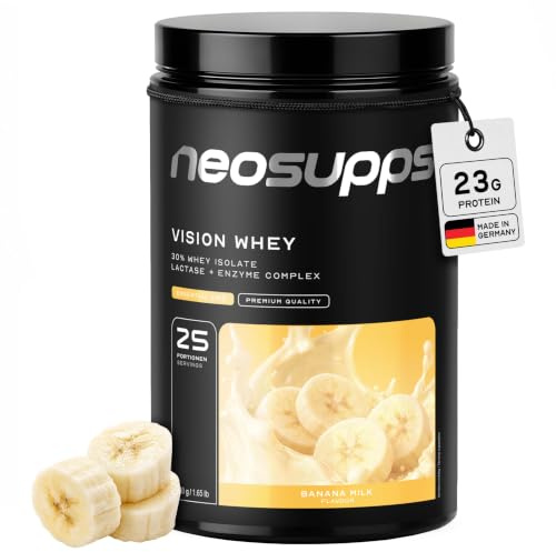 NEOSUPPS Vision Whey Protein Banana Milk 750 g – Whey Protein Pulver mit hochwertigem Molkenprotein, Eiweißpulver für Muskelaufbau & Diät, Protein Shake für Fitness & Sport, Made in Germany