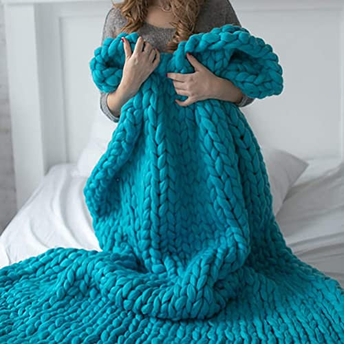 Decke Grob Gestrickte Kuscheldecke Grobstrick Wolldecke Tagesdecke Strickdecke Sperrig Zuhause Dekor Geschenk Sofa DIY (Color : Blue, Size : 180x200cm)