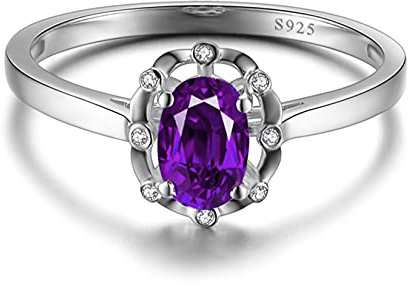 Ayoiow Hochzeit Ringe Damen Damenring mit Stein Silber 925, Verlobungsring Zirkonia Lila Oval Ring Größe 63 (20.1)