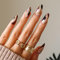 Sethexy Swirl Almond False Nails Wave Line Stiletto Stick on Nails Abstract Brown Fake Nails 24Pcs Acrylic Art Press on Nail Tips for Women and Girls