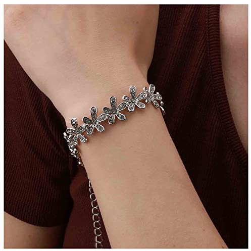 Yheakne Kristall Gänseblümchen Blume Armband Boho Strass Armband Alltag Armband Hochzeit Brautarmband Silber Schillernde Handkette Schmuck Für Frauen Und Mädchen