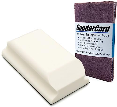 Hand Sanding Block & Sandpaper Set. Professional Quality Sanding Tool includes 10pcs of Assorted Grit Sandpaper, use Wet or Dry, Sand Wood, Paint & Metal