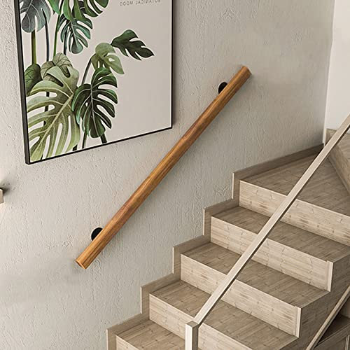 Pasamanos De Madera Para Escaleras, Barandilla De Escalera Interior Antideslizante De 50-600 Cm, Barandilla De Escalera Para Lofts De Jardín De Casa Montada En La Pared Con Soporte De Metal
