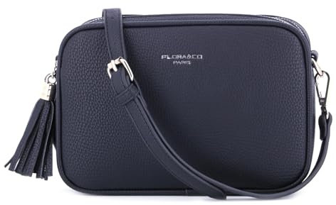 flora & co Sac Caméra Bandoulière Femme Double Zip Frange - Sacoche Porté Epaule Croisé Forme Rectangle - Besace Ville Fourre-Tout Similicuir Grainé - Tendance Mode - Bleu