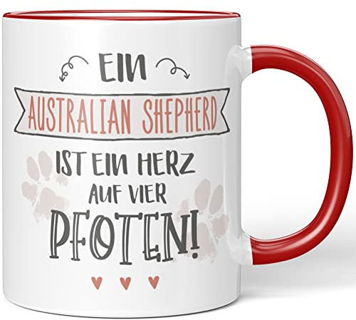 JUNIWORDS Tasse, EIN Australian Shepherd ist EIN Herz auf Vier Pfoten, Rot (1006737)