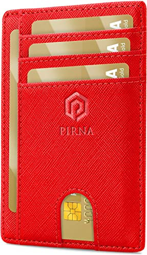 Porte Carte Bancaire Fin et Petit, Portefeuille pour Hommes et Femmes avec Pochette d'argent & Boîte-Cadeau, Porte-Cartes de Crédit RFID, Porte Carte Bancaire Anti Piratage pour Femme - Rouge