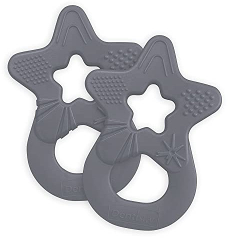 dentistar Beißring 2er-Set – Teether für Babys & Kleinkinder ab 3 Monate – Baby Beißring mit Griff aus weichem Material zur Zahnungshilfe & Massage – Made in Germany – Grau