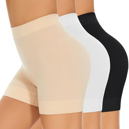 YUTYTH Women Anti Chafing Seamless Slip Shorts Under Dress Ladies Pants Cycling Yoga White Black Nude 3 Pack