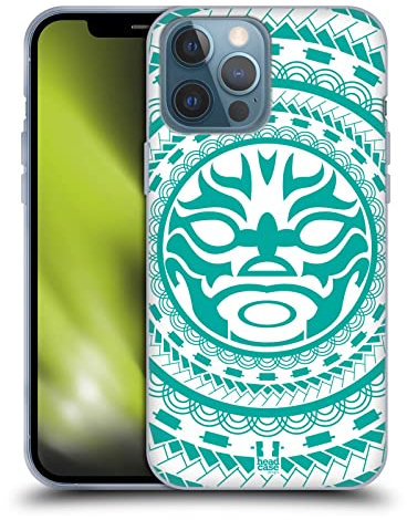 Head Case Designs Verde Azulado Tiki Patrones polinesios Caso Funda de Gel Suave Compatible con Apple iPhone 13 Pro MAX