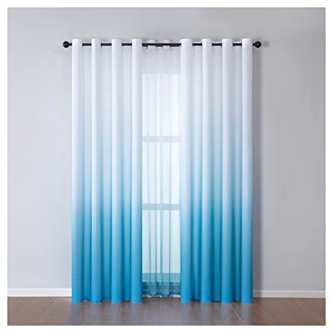 Lieson Vorhänge Set Wohnzimmer 2 Stück, Polyester Blickdichter Vorhang mit Ösen Farbverlauf Gardinen Schlafzimmer Blau 102x244CM