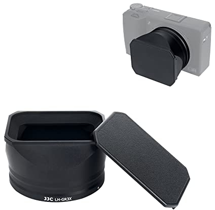 JJC Kamera-Gegenlichtblende aus Metall mit Haubendeckel für Ricoh GR IIIx GR IIIx HDF GR3x Digitalkamera, reduziert das Flackern des Objektivs, verhindert Reflexionen, schützt das Objektiv